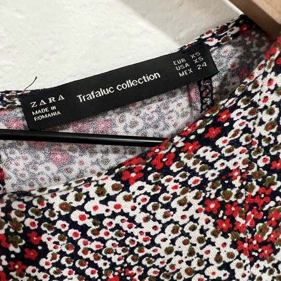 Zara Trafaluc Collection Red & Black Floral Long Sleeve Shorts Romper Size XS - Picture 5 of 16